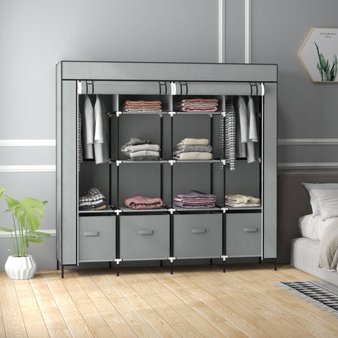 Dark grey homcom fabric wardrobe with black metal frame ten compartments and fabric drawers made of non woven fabric