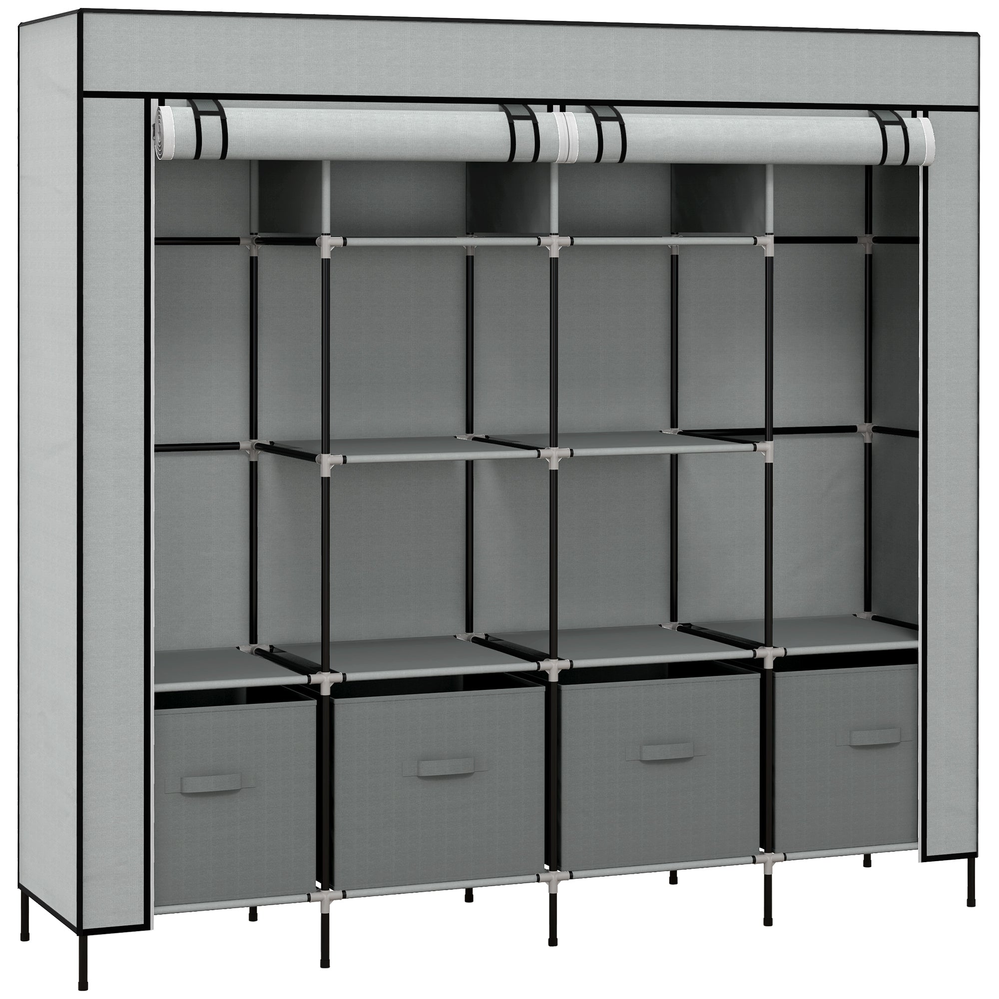 Dark grey homcom fabric wardrobe with black metal frame ten compartments fabric drawers and non-woven fabric sides
