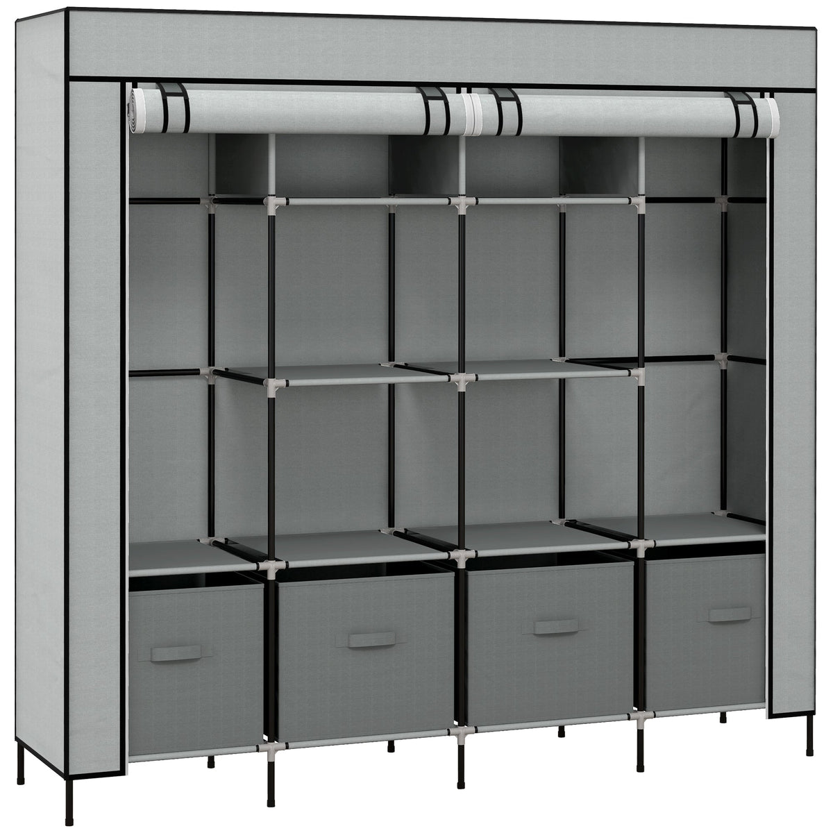 Dark grey homcom fabric wardrobe with black metal frame ten compartments fabric drawers and non-woven fabric sides