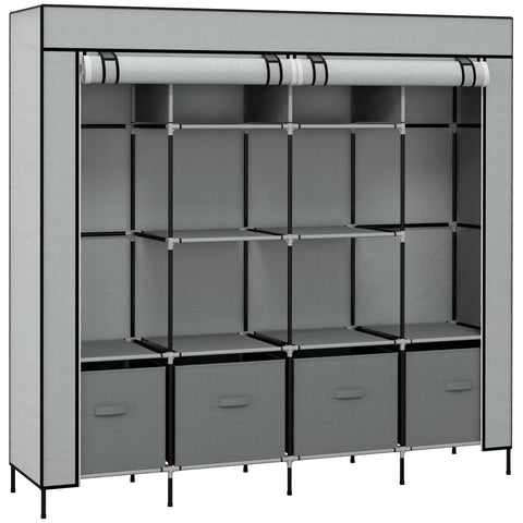 Dark grey homcom fabric wardrobe with black metal frame ten compartments fabric drawers and non-woven fabric sides