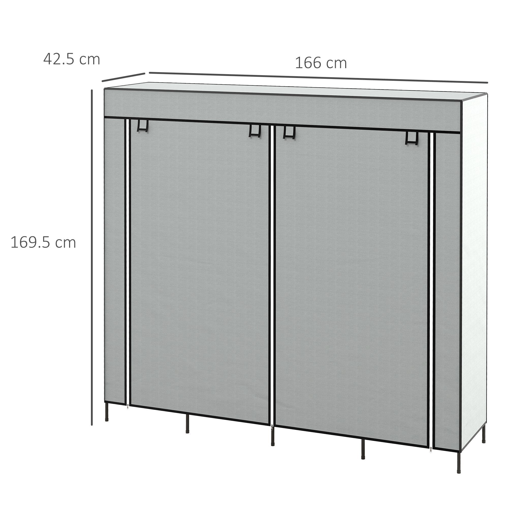 Gray fabric shoe storage cabinet with black trim metal legs featuring ten compartments and fabric drawers in non-woven fabric