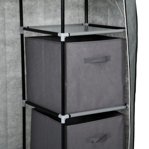 Gray homcom fabric wardrobe with black handle fabric drawers and non-woven fabric cover on metal shelving unit