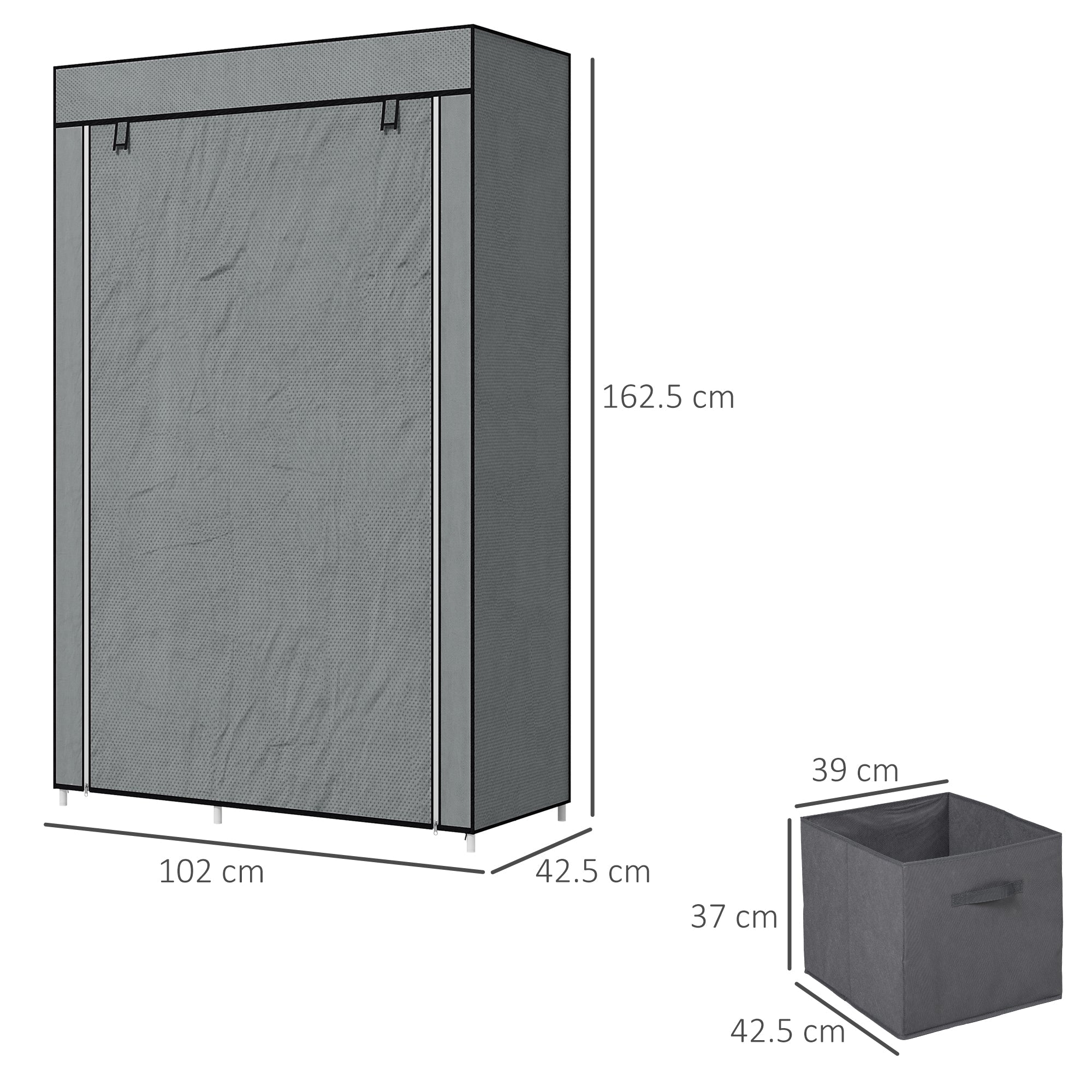 Homcom fabric wardrobe in dark grey with black trim features non-woven fabric cover and fabric drawers for storage