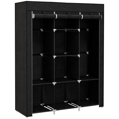 Black homcom fabric wardrobe with non-woven fabric cover, hanging rod, and 8 shelves for clothes storage