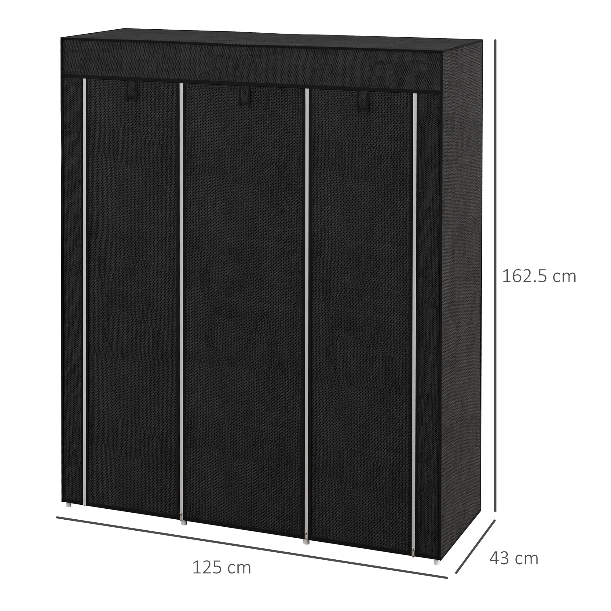 Black homcom fabric wardrobe with silver trim featuring hanging rod and non-woven fabric cover for clothes storage