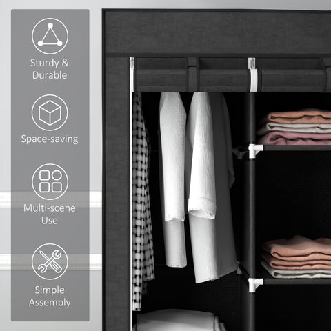 Black homcom fabric wardrobe with mesh door metal frame and hanging rod for clothes storage and non-woven fabric cover