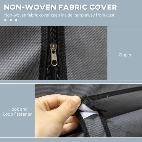Homcom fabric wardrobe with dark grey non-woven fabric cover, silver zipper, hook loop fastener, and hanging rod storage