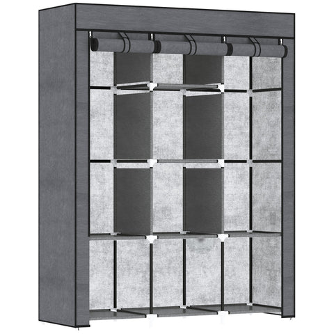 Dark grey homcom fabric wardrobe with non-woven fabric cover, 8 shelves, and 2 hanging rods for clothes storage