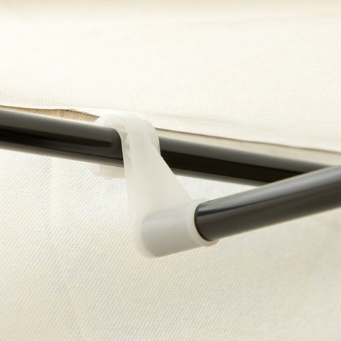 White plastic shower curtain rod holder attached to the cream white homcom fabric wardrobe with coated steel frame and hanging rail