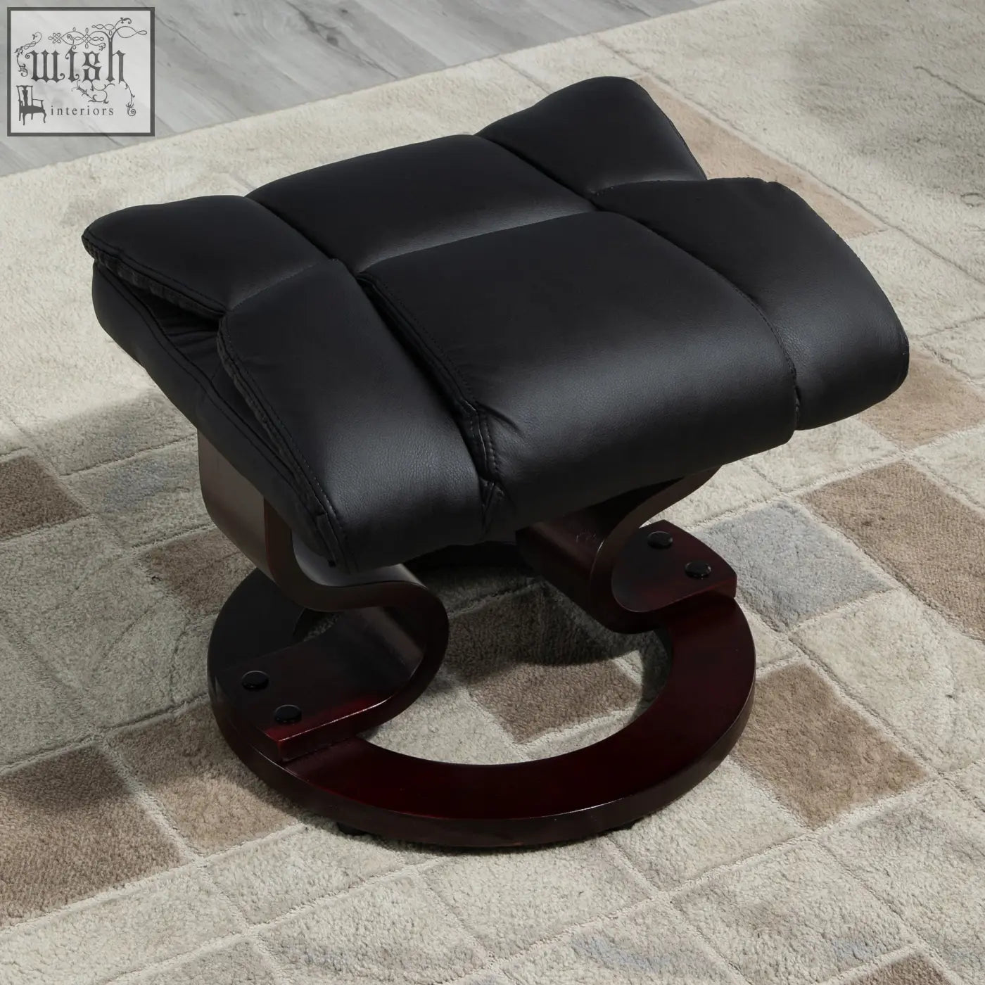 Black faux leather ottoman with a curved solid wood base from homcom recliner chair footstool set