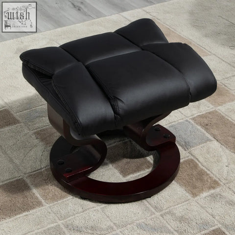 Black faux leather ottoman with a curved solid wood base from homcom recliner chair footstool set