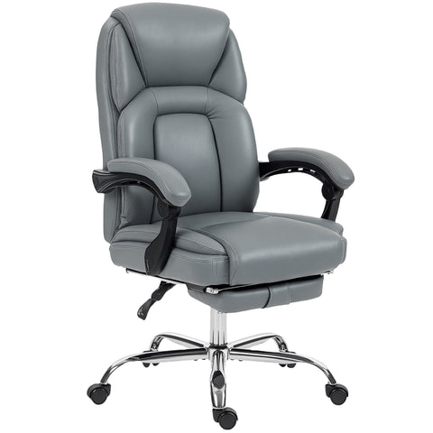Grey homcom office chair with faux leather upholstery black armrests and chrome base for reclining comfort