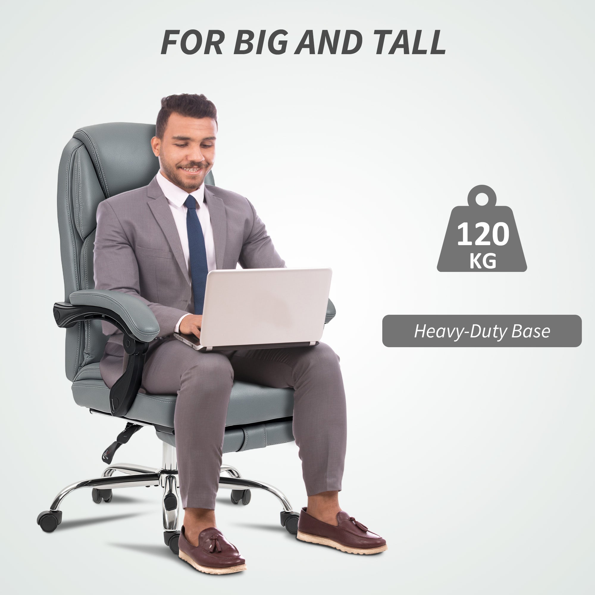 Gray homcom office chair with faux leather upholstery heavy duty base adjustable armrests and footrest