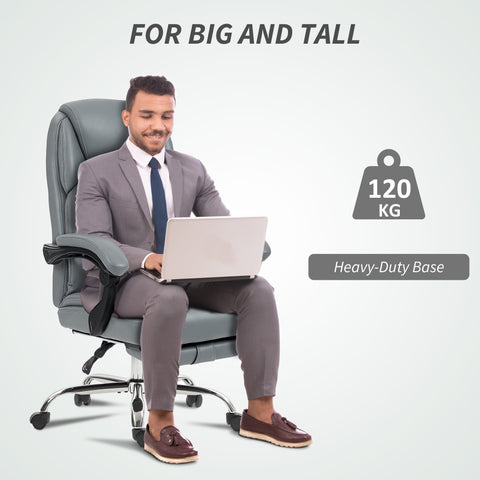 Gray homcom office chair with faux leather upholstery heavy duty base adjustable armrests and footrest