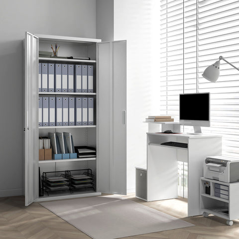 HOMCOM Five Shelf Lockable Steel Office Cabinet - White