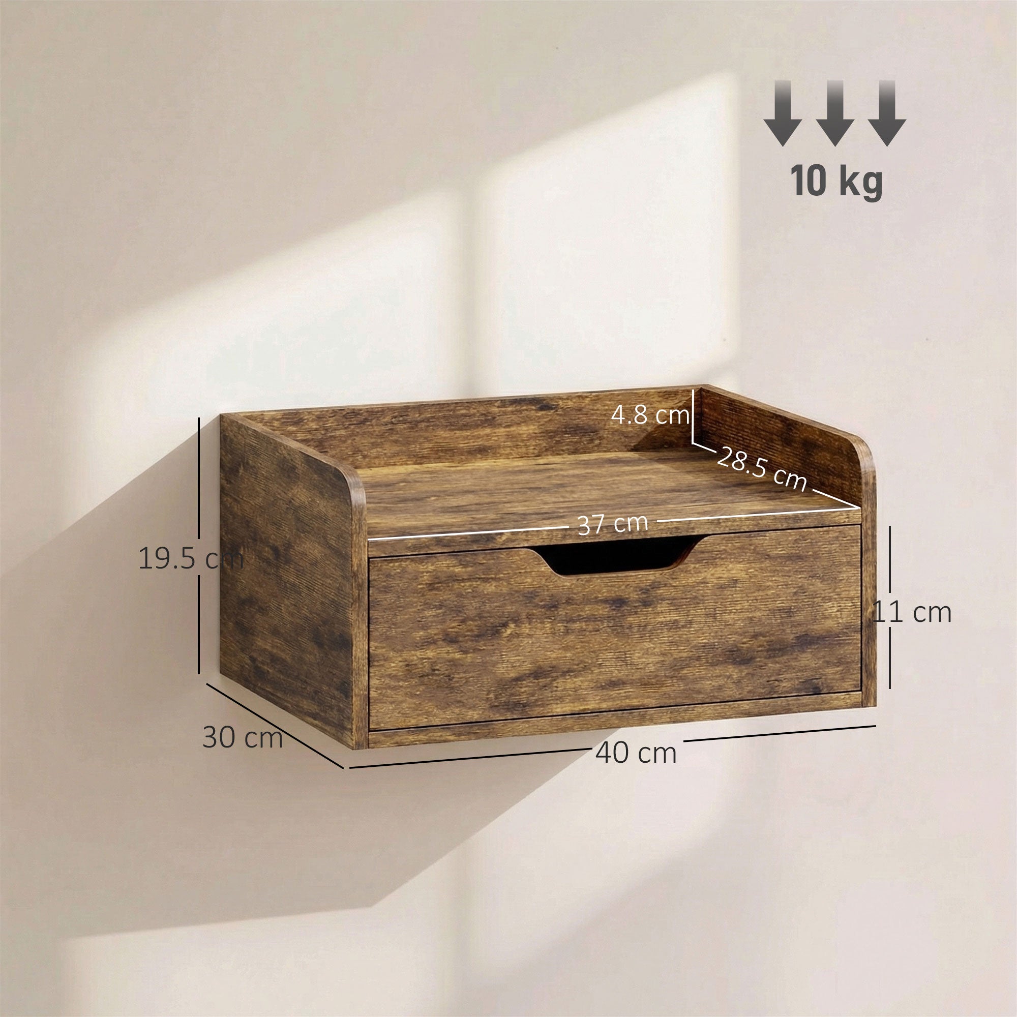 Rustic brown homcom floating nightstand with single drawer made of firm particle board for bedroom storage