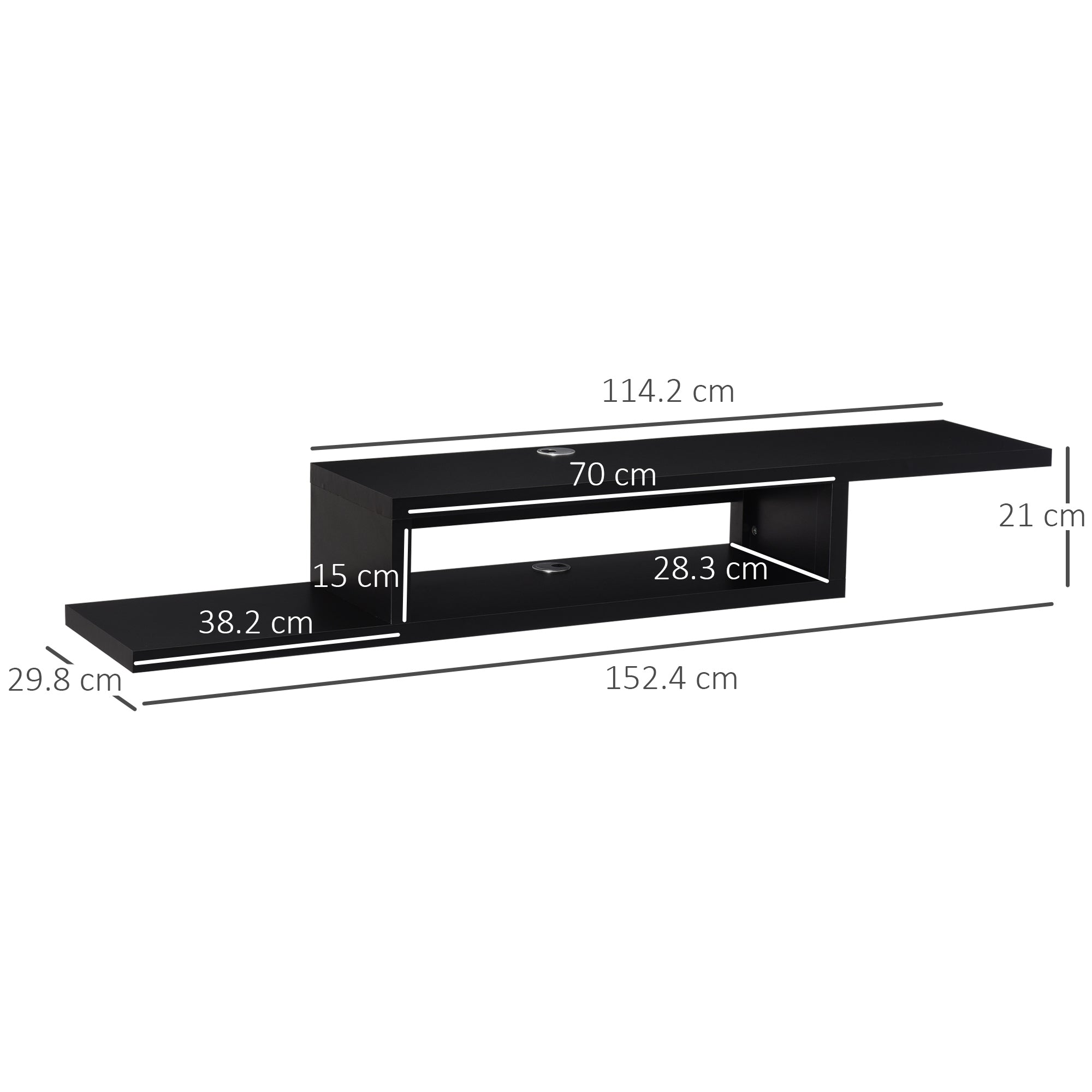 Black homcom floating tv stand with two-tier design made of particle board for living room entertainment setup