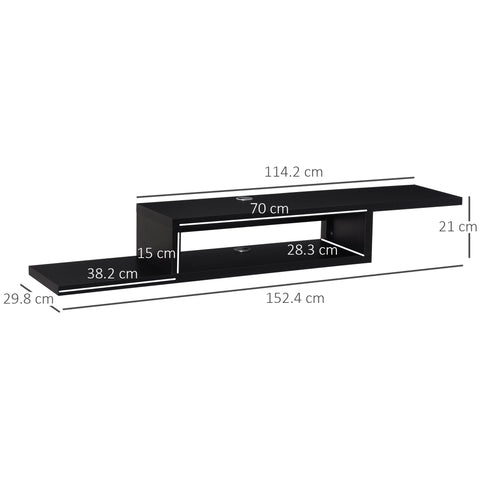 Black homcom floating tv stand with two-tier design made of particle board for living room entertainment setup