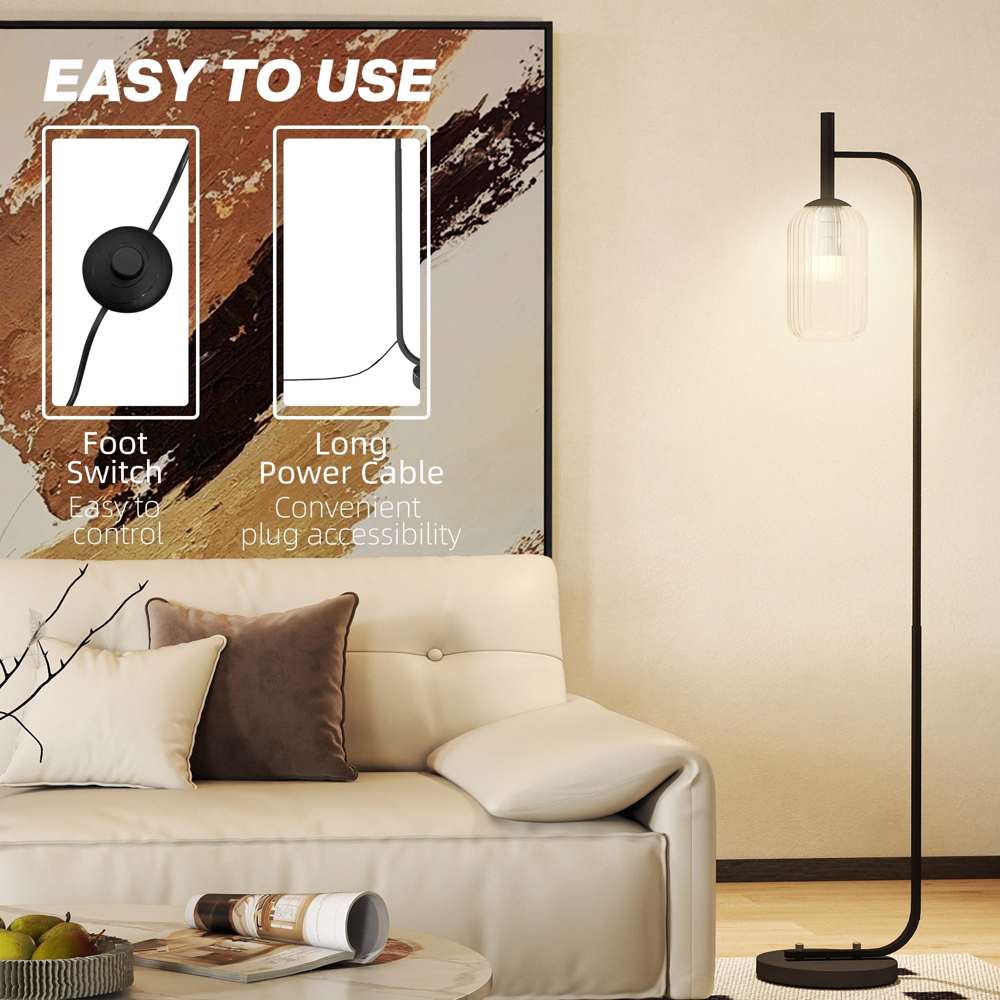Black metal homcom floor lamp with clear glass shade and foot switch perfect for living room or bedroom lighting