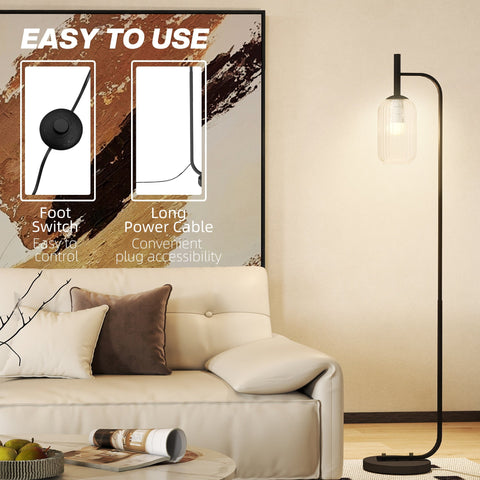 Black metal homcom floor lamp with clear glass shade and foot switch perfect for living room or bedroom lighting