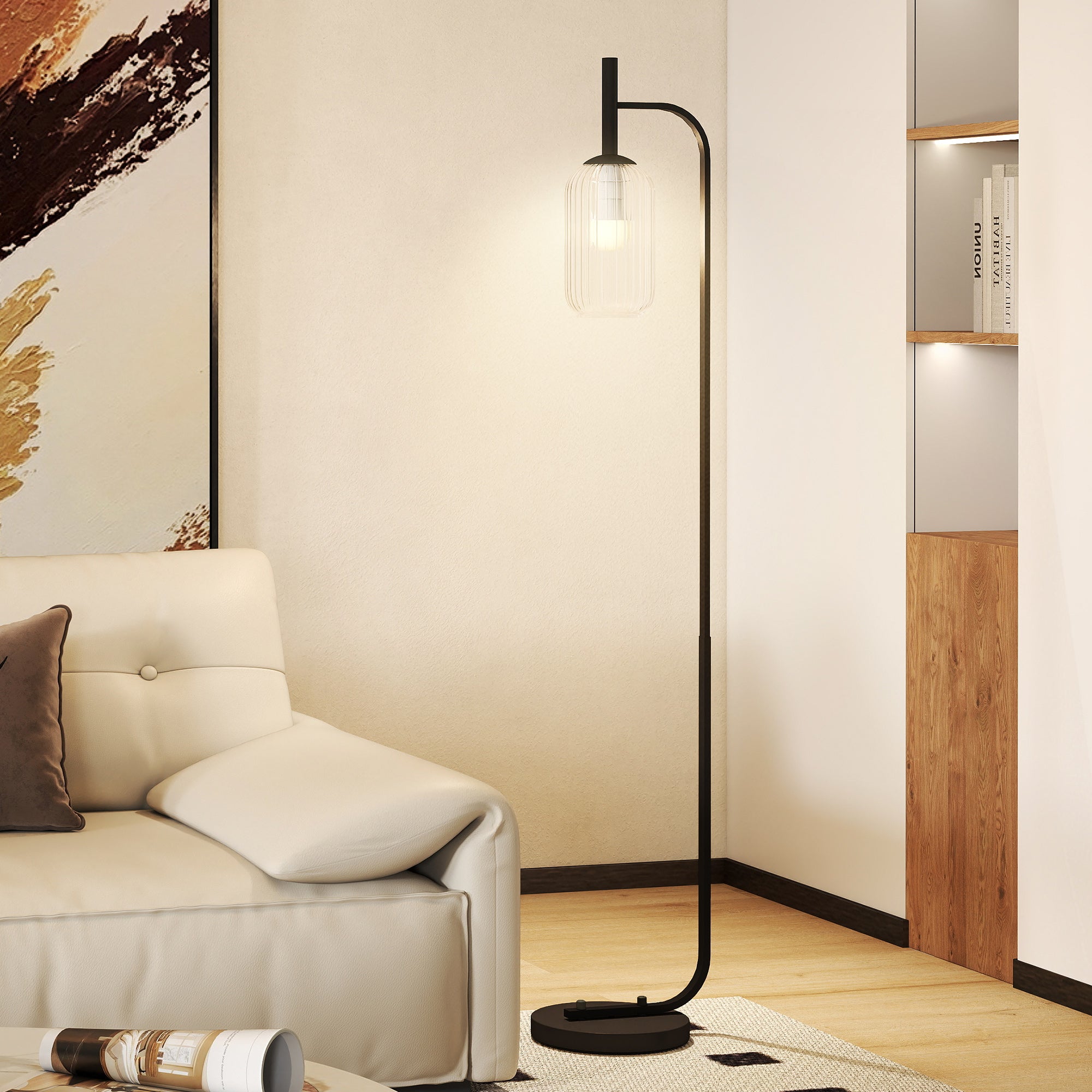 Black homcom floor lamp with clear glass shade and foot switch perfect for living room or bedroom lighting