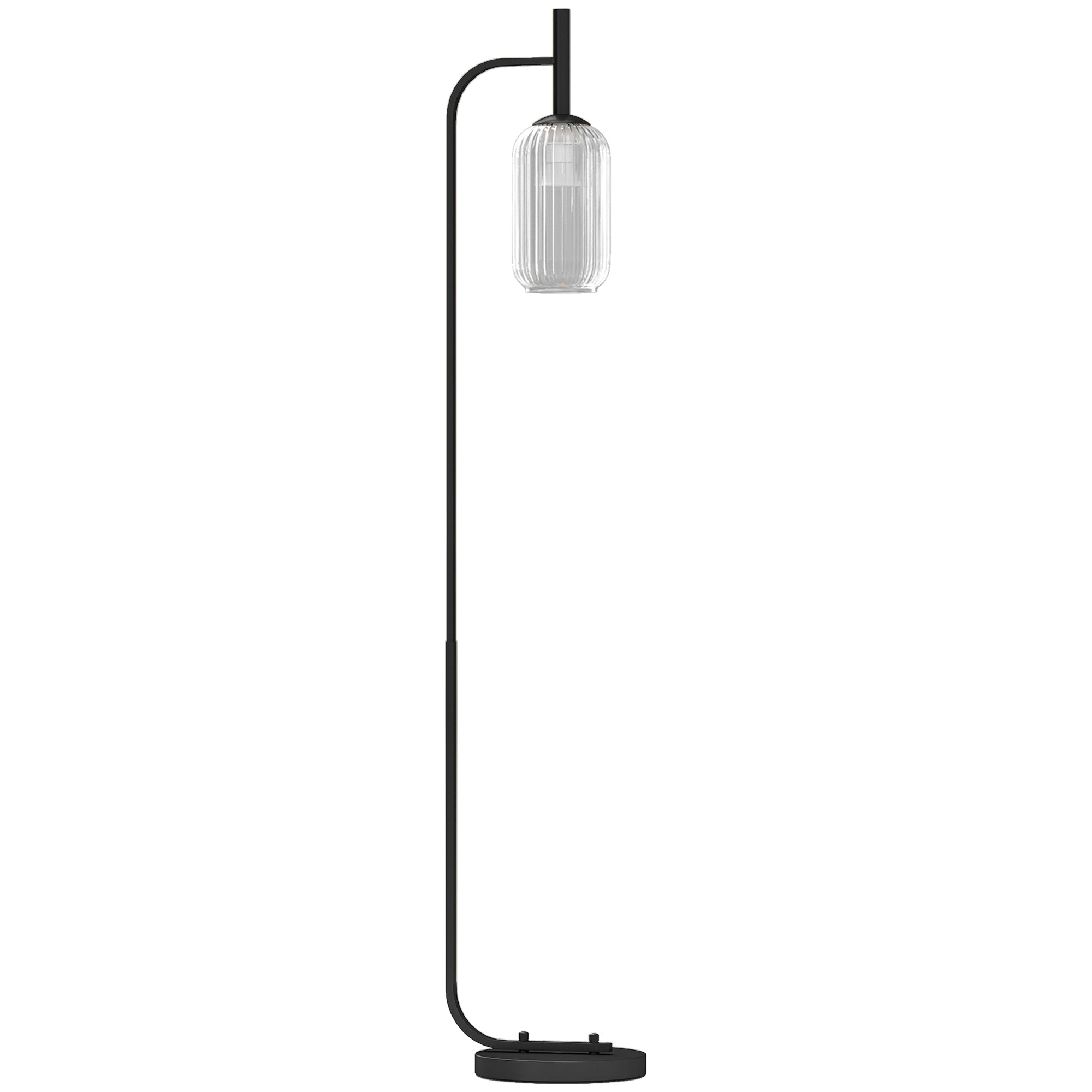 Black homcom floor lamp with clear ribbed glass lampshade and foot switch for modern living room or bedroom lighting