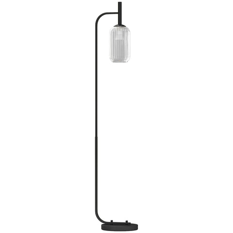 Black homcom floor lamp with clear ribbed glass lampshade and foot switch for modern living room or bedroom lighting