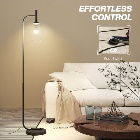 Black metal homcom floor lamp with clear glass shade and foot switch perfect for living room or bedroom lighting