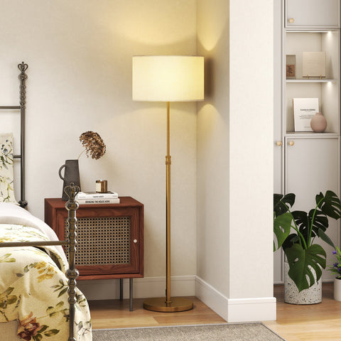 Gold-finished homcom floor lamp with adjustable height linen shade and dimmable color temps for living room use