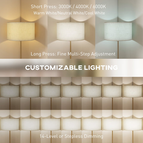 Modern homcom floor lamp with cylindrical linen shade gold tone adjustable led lighting for living room or office