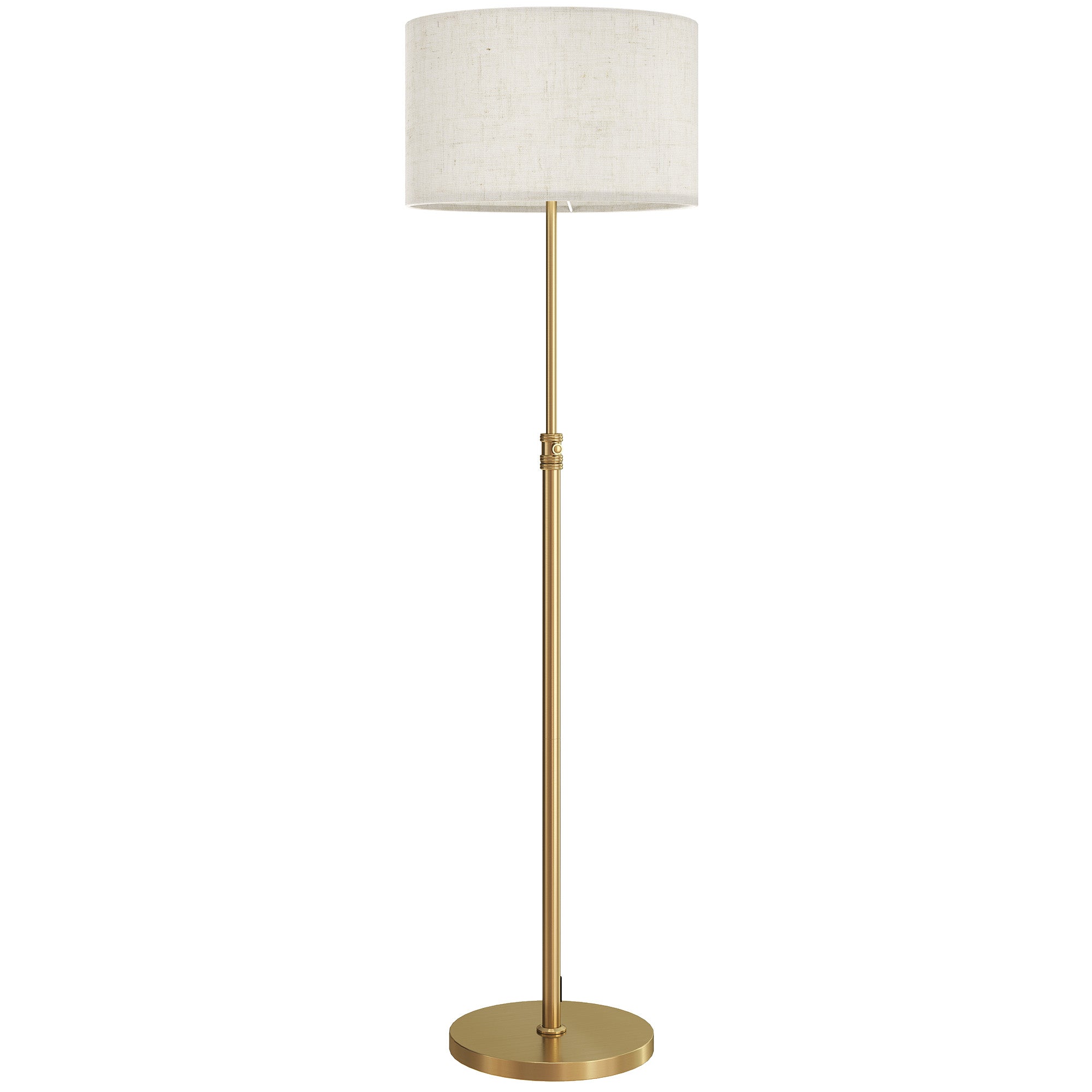 Gold finished homcom floor lamp with adjustable pole and off-white linen shade dimmable for living room use