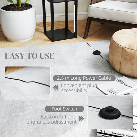 Black homcom floor lamp with 4 shelves, 3 brightness levels, 2.5m power cable, and foot switch for easy control