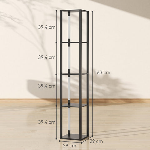Black metal homcom floor lamp with shelves features four shelves and dimmable brightness levels for living room use