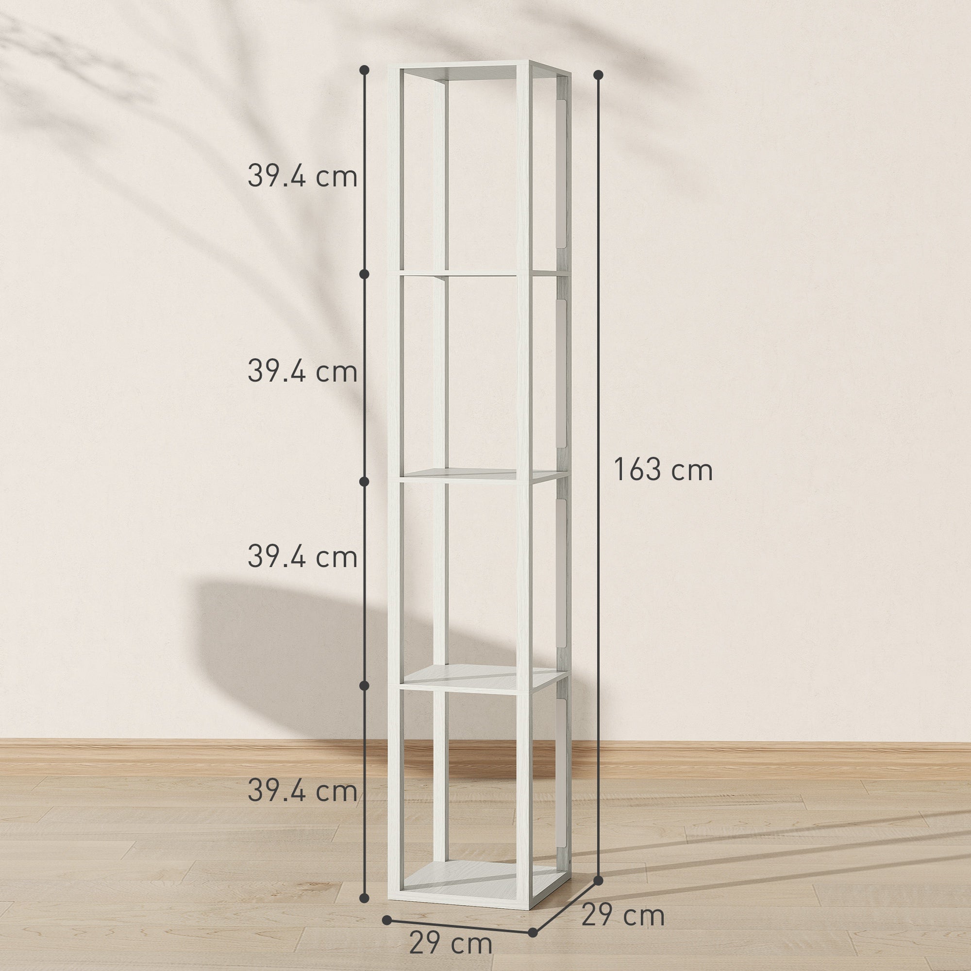 White metal floor-standing shelving unit with four shelves for homcom floor lamp with brightness levels oak design