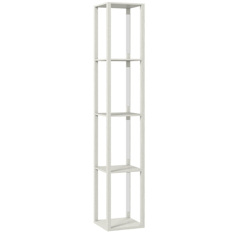 White wooden floor shelf with four open shelves pairs with homcom floor lamp featuring three brightness levels oak finish