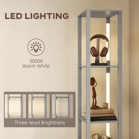 Gray metal floor lamp with built-in led lighting fabric drawer and foot switch for living room and bedroom use
