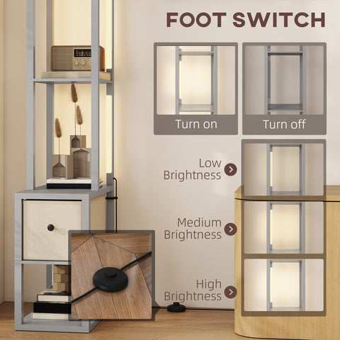 Black foot switch with metal plate for mounting on homcom grey floor lamp with fabric drawer and adjustable brightness