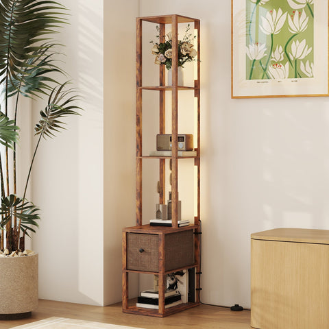 Rustic brown homcom floor lamp with fabric drawer and foot switch featuring integrated led lighting for living room
