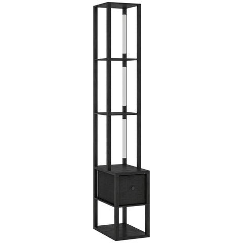 Black modern floor lamp with fabric drawer, vertical led light panels, and foot switch for living room or office use