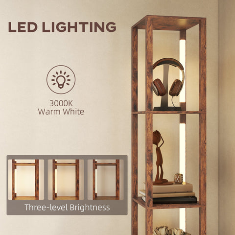 Rustic brown homcom floor lamp with shelves fabric drawer warm led lighting and foot switch for living room use