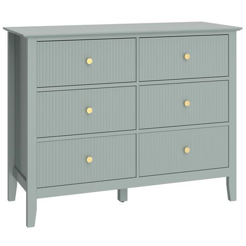 Light blue homcom fluted dresser with six drawers and gold tone handles for bedroom living room or hallway
