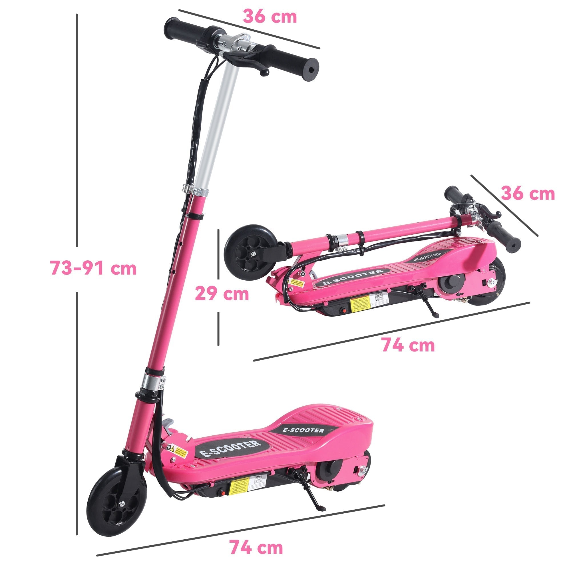 Homcom foldable electric scooter in pink with black handlebars and wheels for kids ages 7-14 with quick charging time suitable for public roads