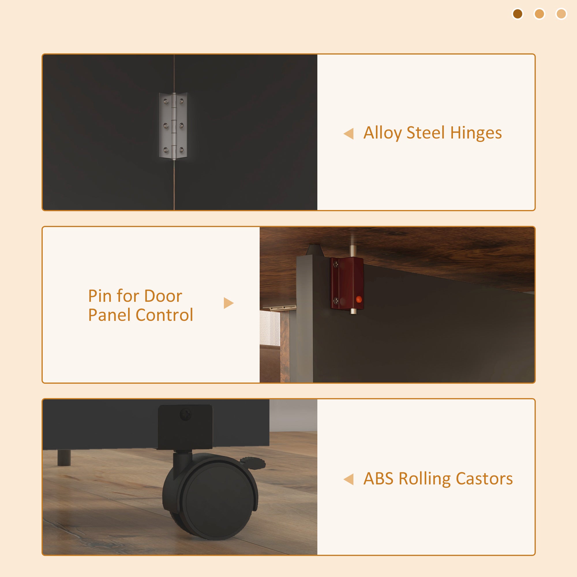 Black alloy steel hinges red pin and black abs rolling castors on homcom rustic brown drop leaf table 72w x 75hcm