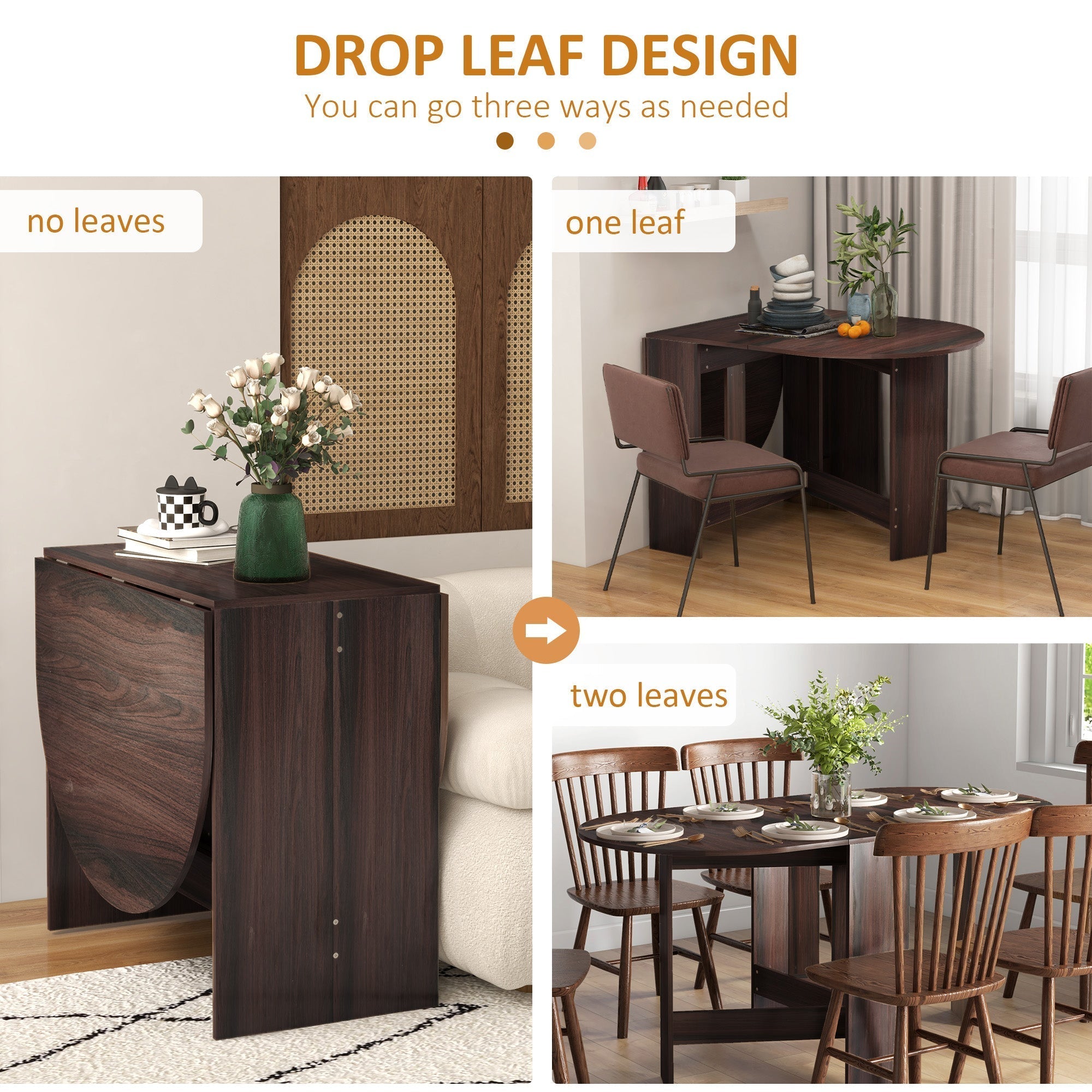 Homcom folding dining table drop leaf table in chocolate wood effect 80d x 75h perfect for small spaces