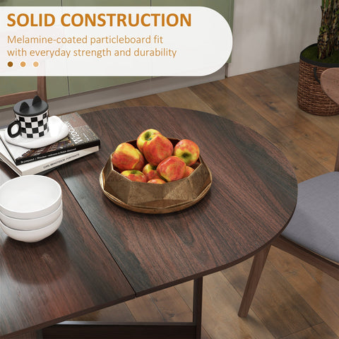 Homcom folding dining drop leaf table 80d x 75h with chocolate wood effect topped with gold geometric bowl of apples
