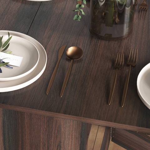 Set of elegant bronze-toned cutlery with sleek modern design displayed with homcom drop leaf table 80d x 75h