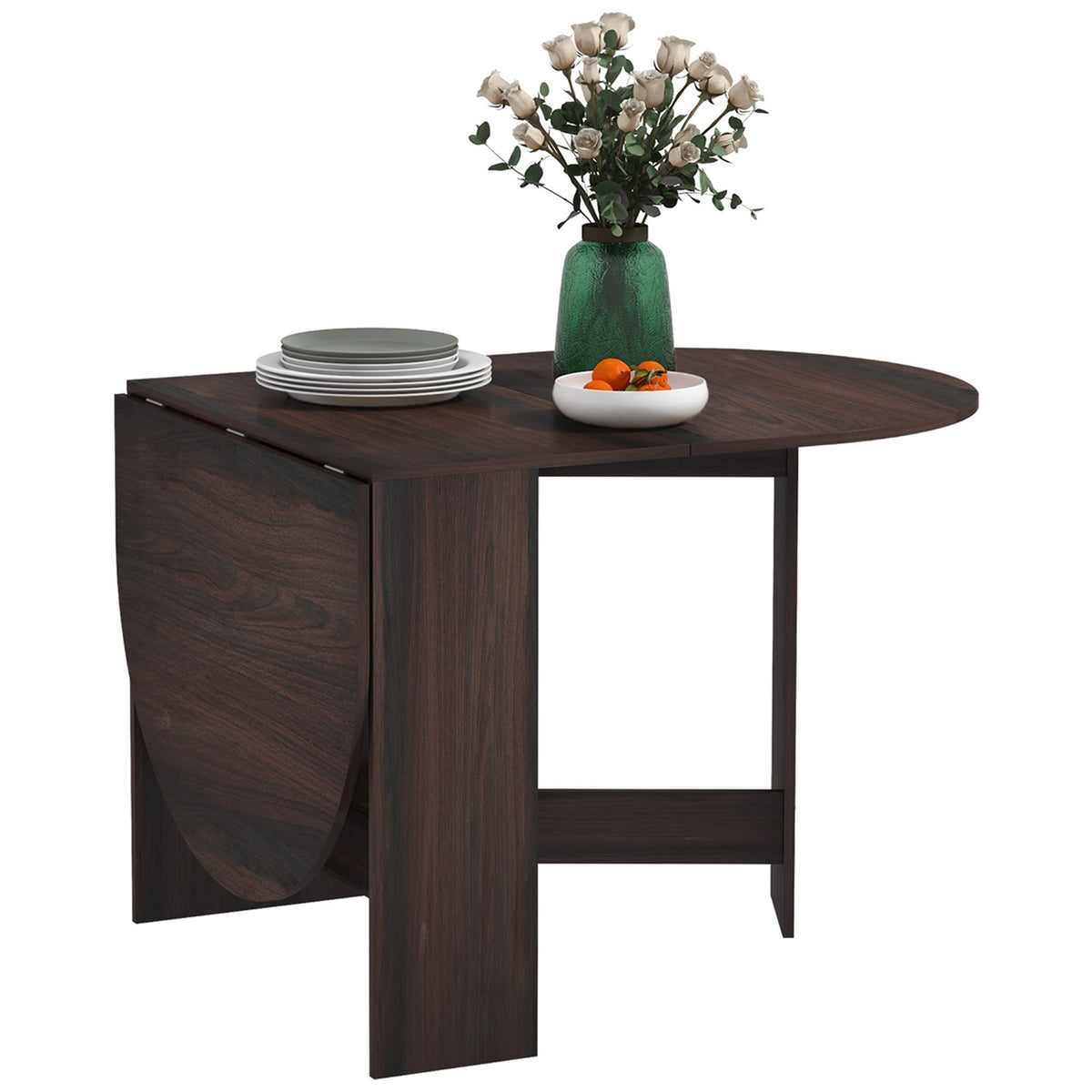Dark wood foldable dining table with sleek modern design 80d x 75h drop leaf table perfect for small spaces