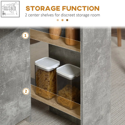 Clear plastic storage containers with white lids filled with dried pasta on a cement grey homcom folding dining table with drop leaf