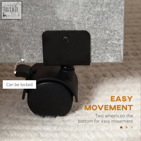 Black caster wheel with locking mechanism for easy movement on homcom folding dining table drop leaf in cement grey