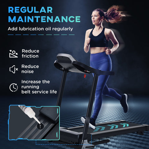Black and gray homcom folding treadmill with 66w x 127h led screen two wheels and manual incline for home use
